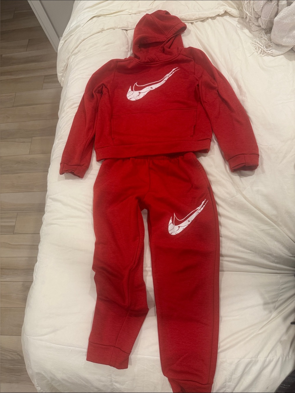 Nike Red Kids Sweatshirt & Joggers Set with White Swoosh